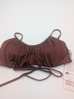 Calia Pure Red Brown Shine Top With Removable Cups Size XS Scrunched Tie Back
